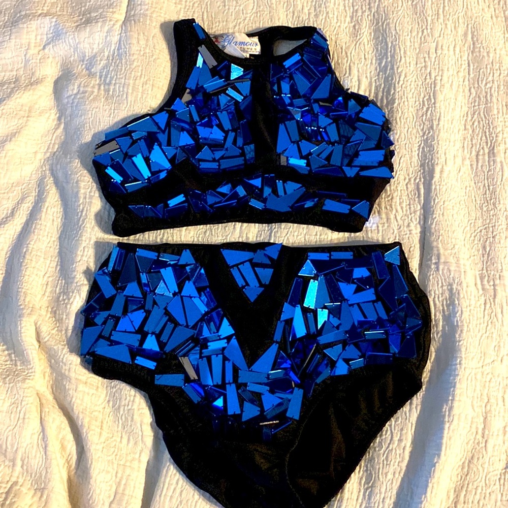 Gorgeous 2 Piece Blue mirror AL Dance Costume Leotard